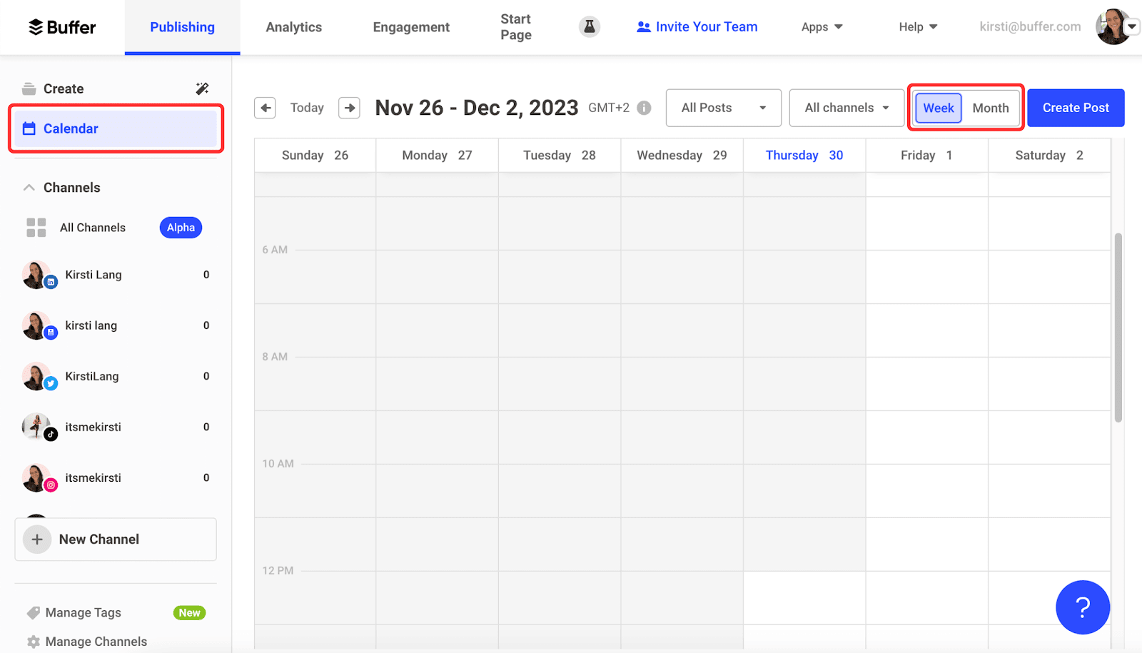 create your own social media calendar in buffer