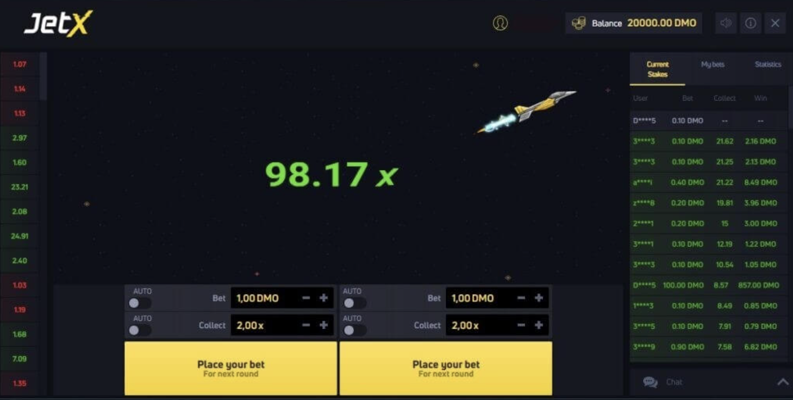 JetX Bet Game features.