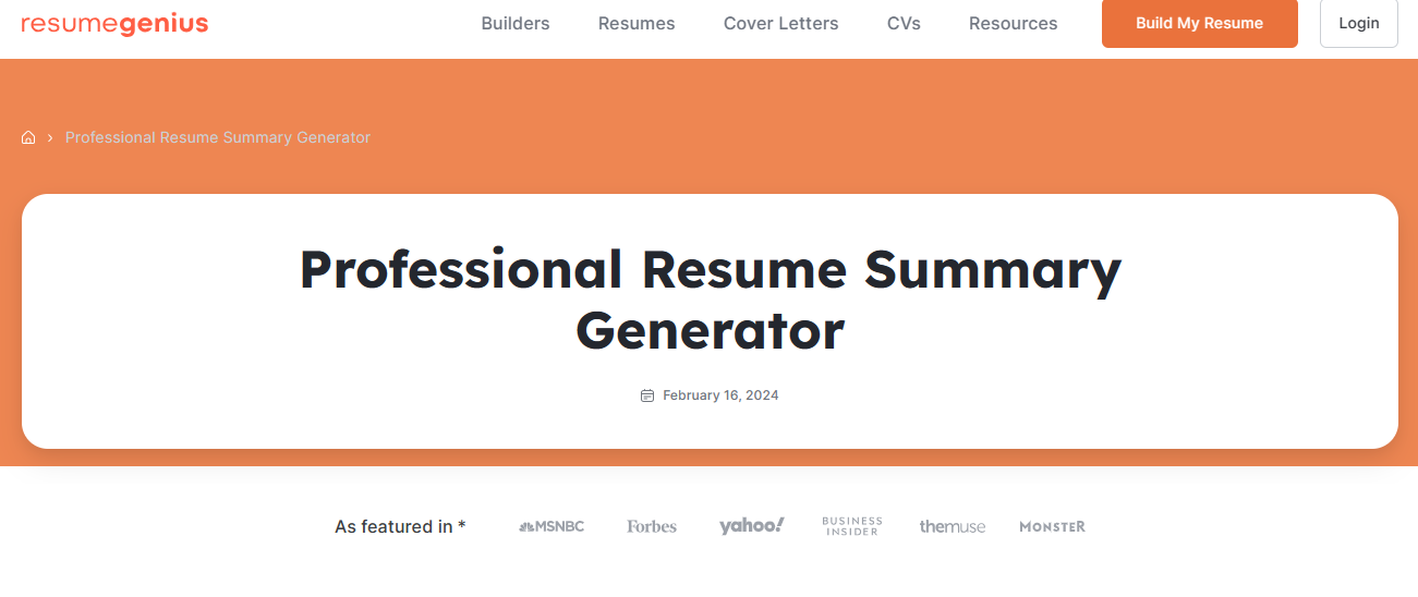 Resume Genius Resume Summary Generator