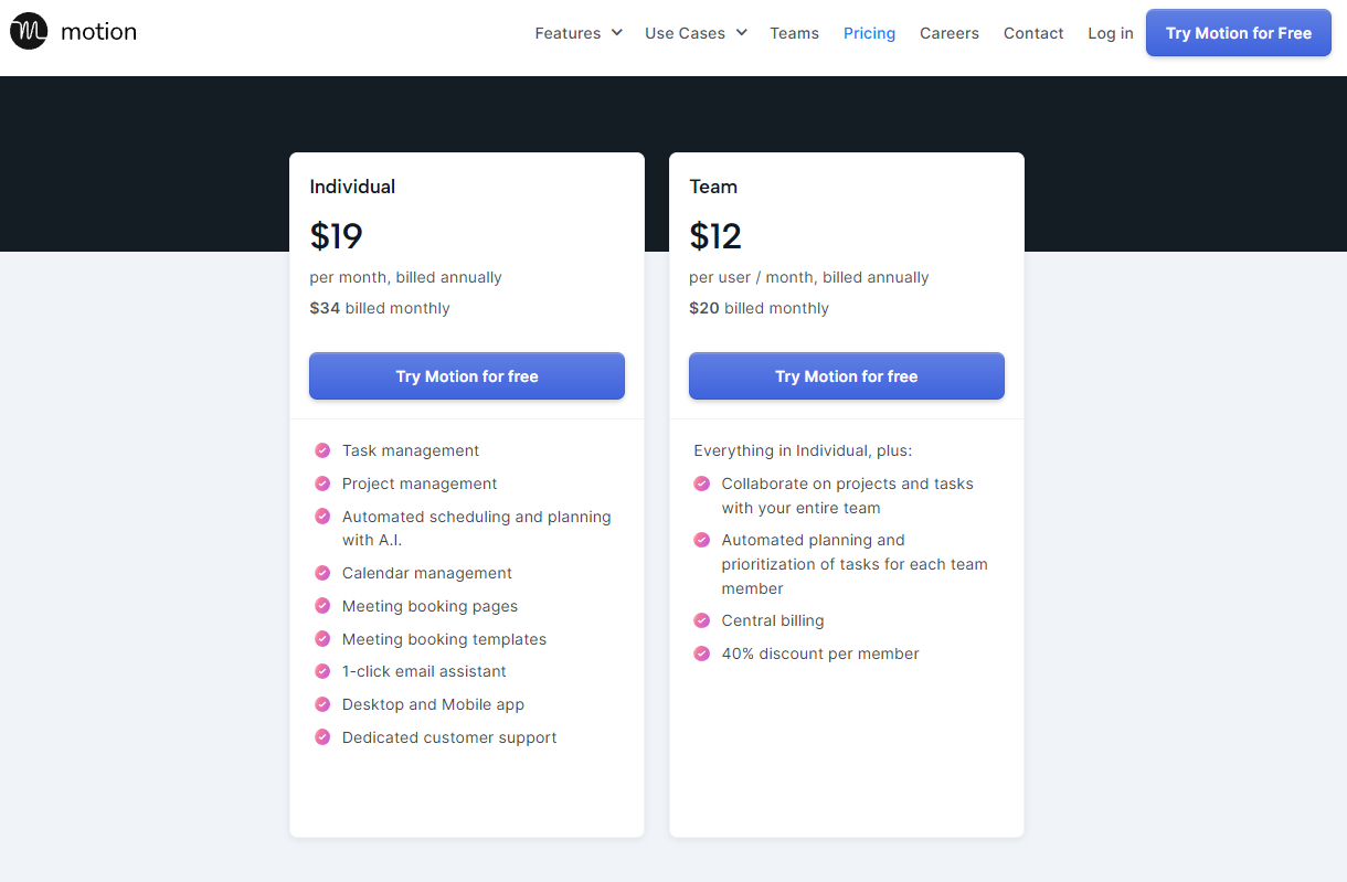 Pricing Plans for Motion