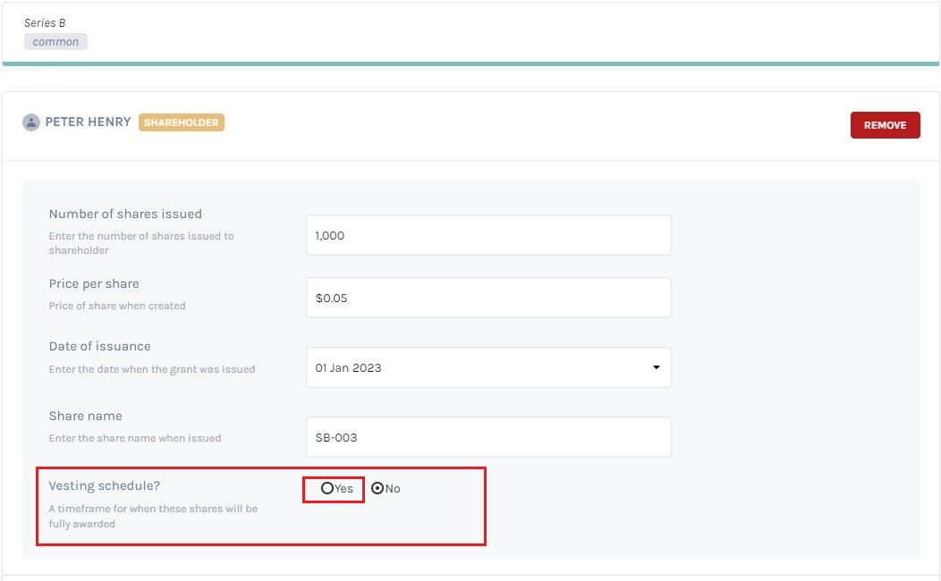 add vesting schedule 