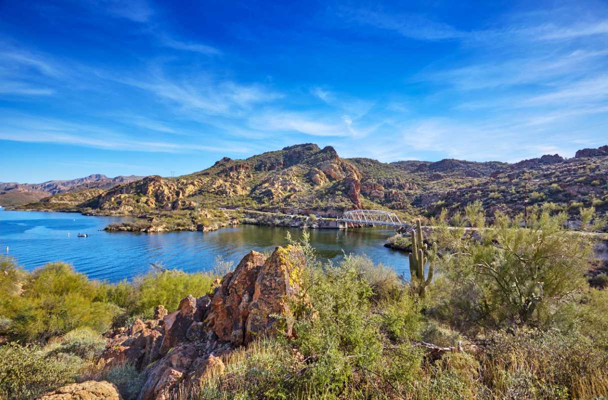 Single-lane bridge over First Water Creek at Canyon Lake, near Apache Junction, Arizona.