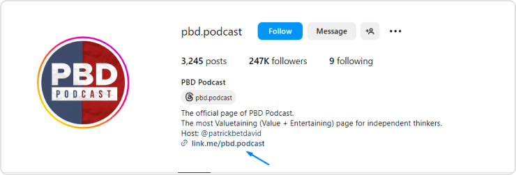 Instagram bio having podcast link.