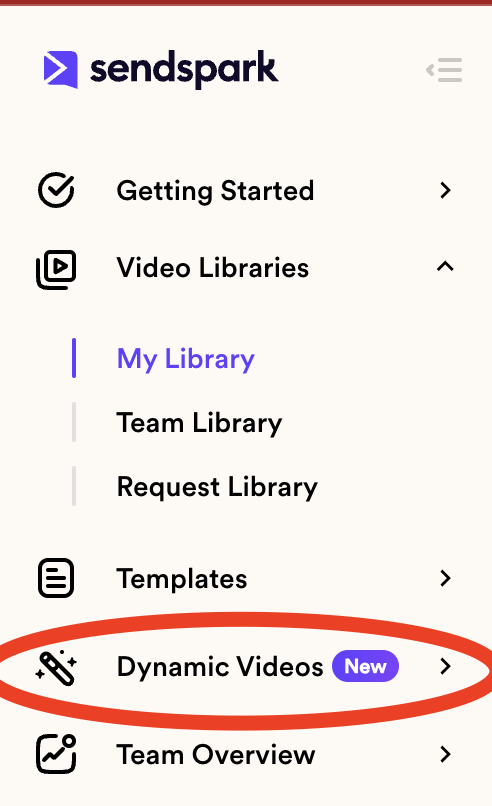 Image showing where to click in Sendspark to access dynamic videos