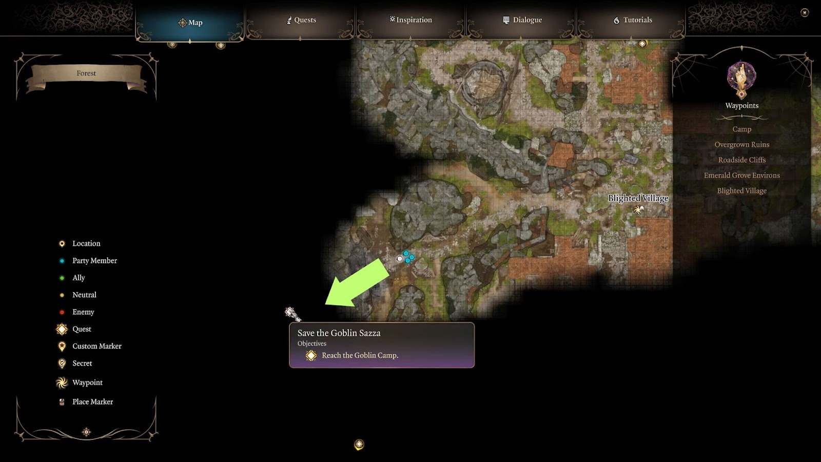 A screenshot of the Goblin Camp's location in Baldur's Gate 3. 