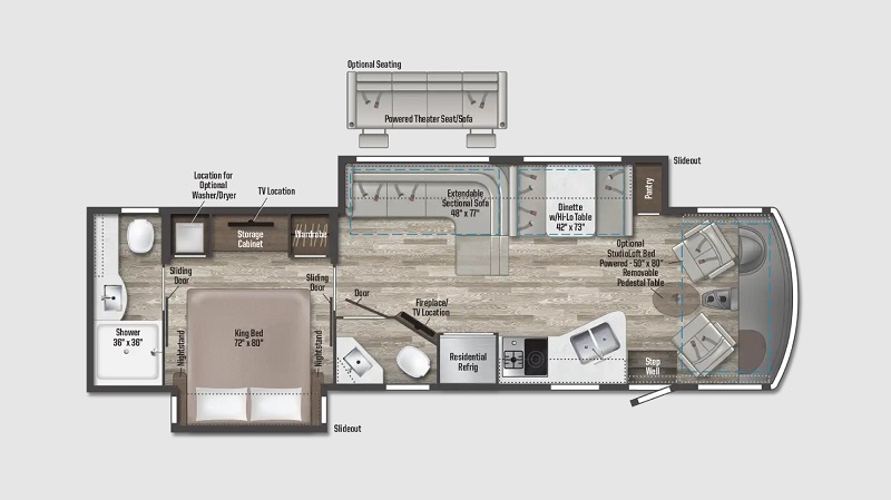 2024 best Class A motorhomes for full-timers Winnebago Adventurer 35F floor plan