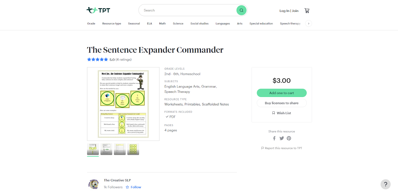 The Sentence Expander Commander (Teachers Pay Teachers)