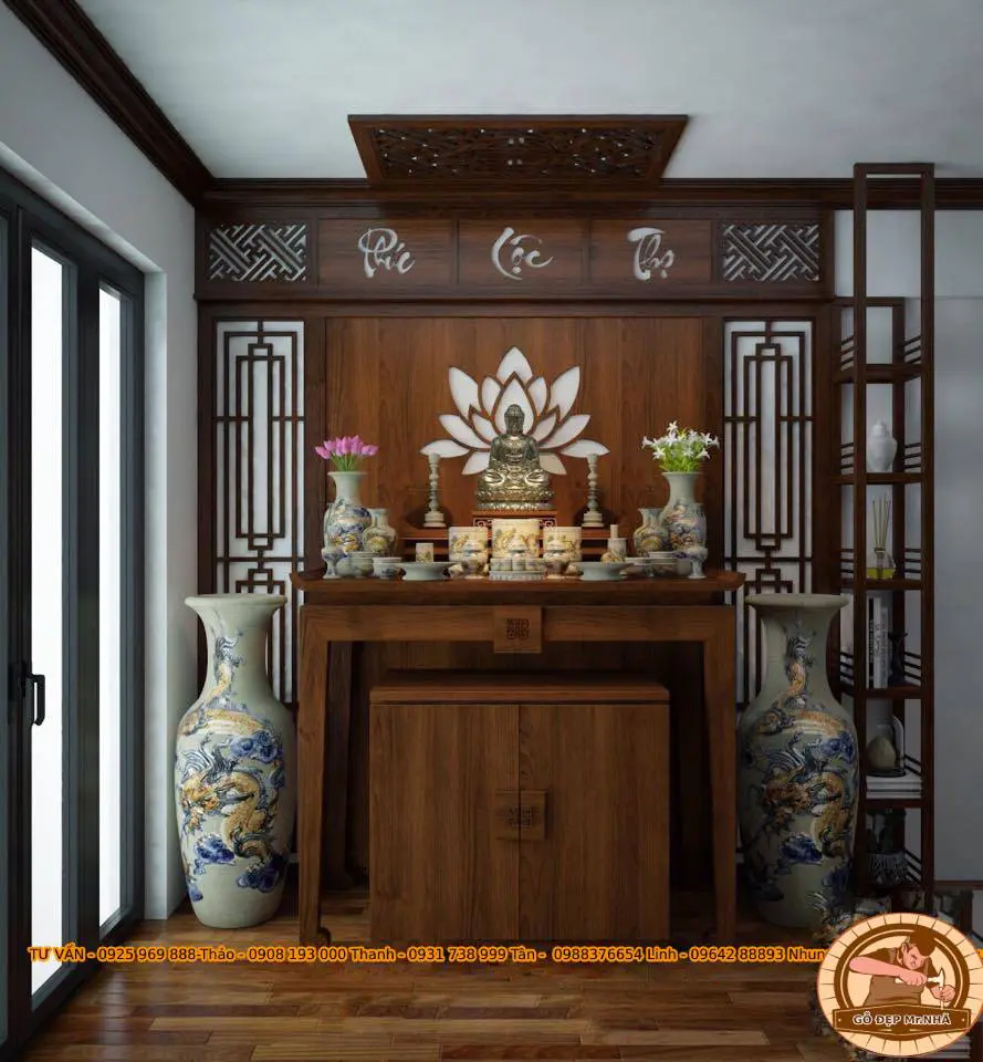 Gợi ý mẫu bàn thờ gỗ gụ đẹp thờ Phật 