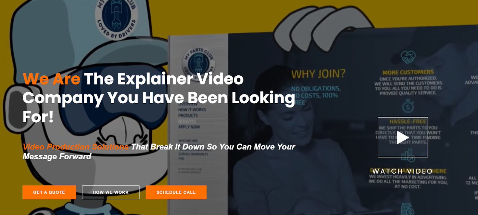 the explainer video company website landing page