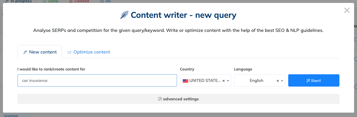 NeuronWriter Content Writer Query