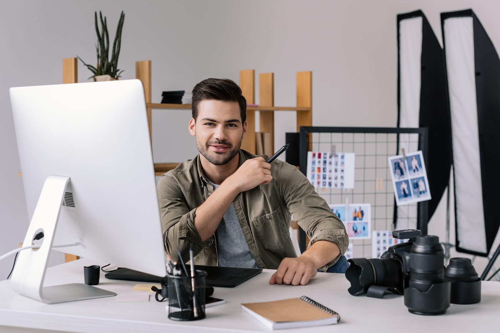 Creator at their office desk