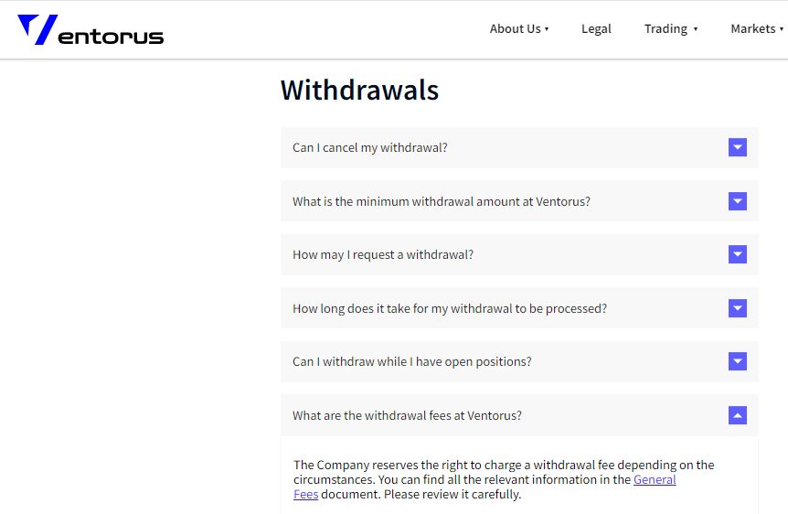 Withdrawal Fees at Ventorus