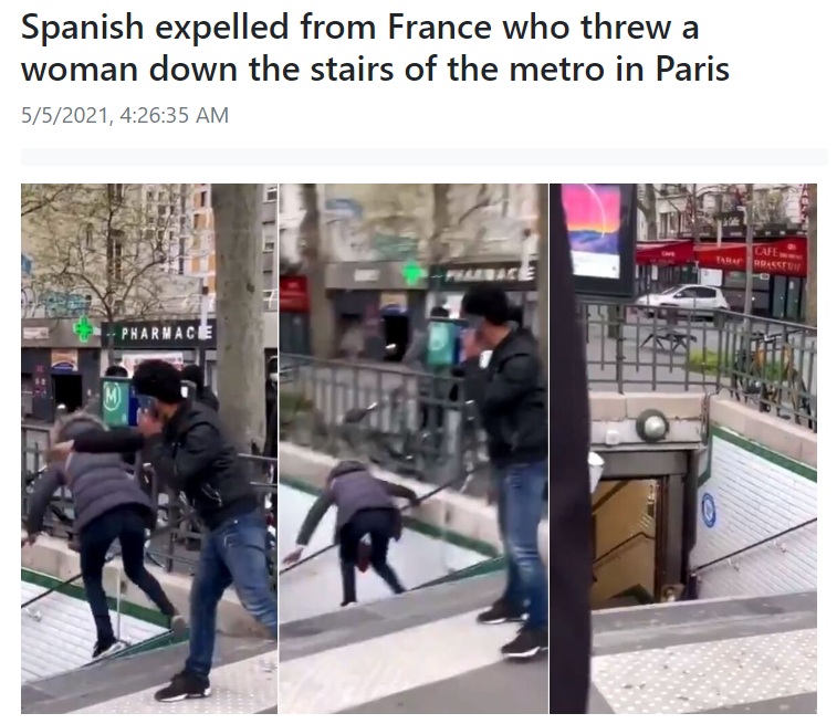 شاب يدفع امرأة أمام محطة مترو في باريس