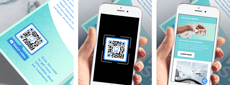 The process of scanning a QR Code on a dentist's brochure and viewing its contents within seconds