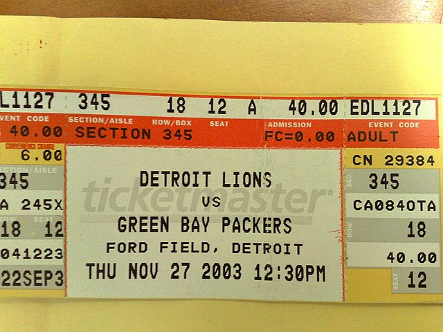 Lions vs. Packers Thanksgiving 2003 Ticket