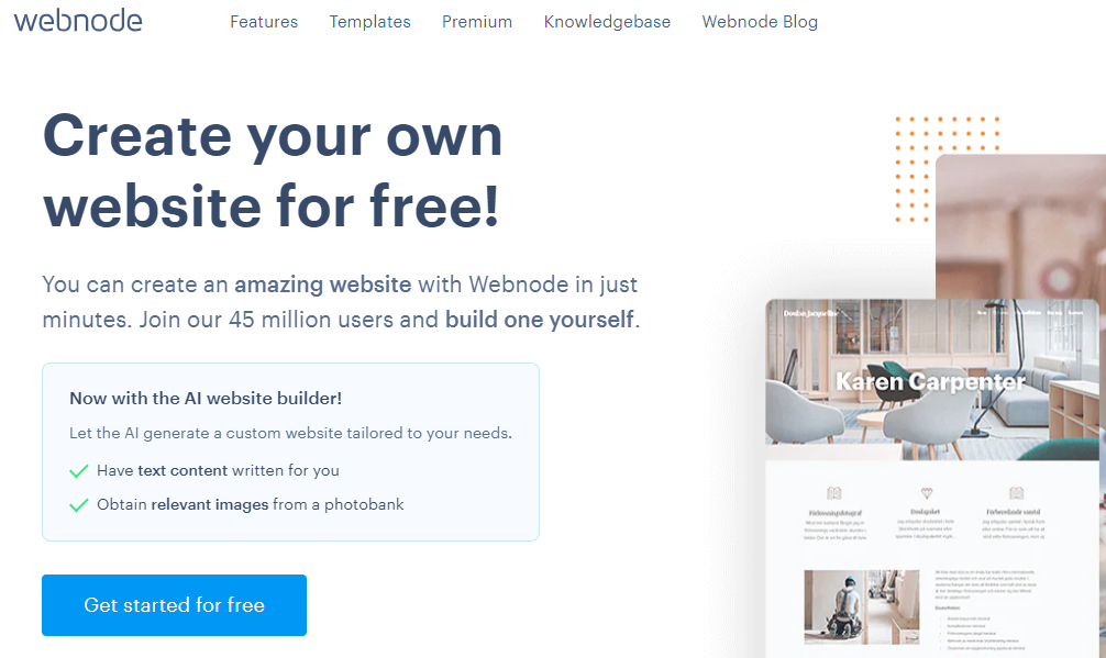 Webnode free plan