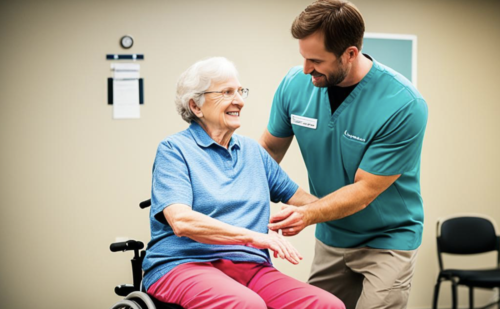 A Physical Therapist and elderly patient.