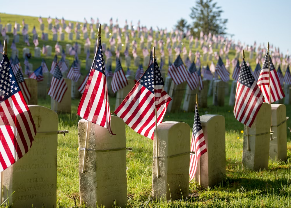 American Flags on the Graves of Soldiers Who Lost their Lives for the Country