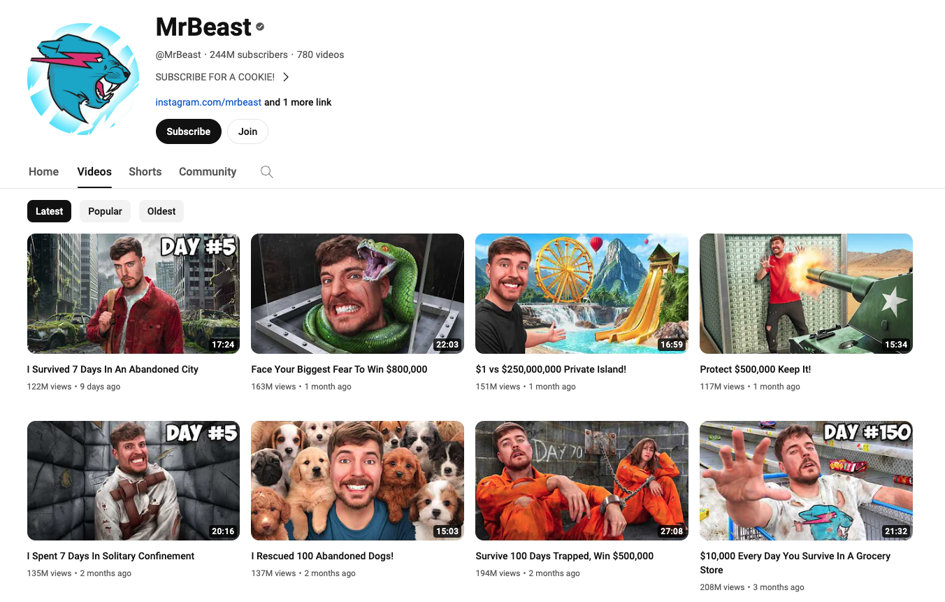 MrBeast YouTube thumbnails