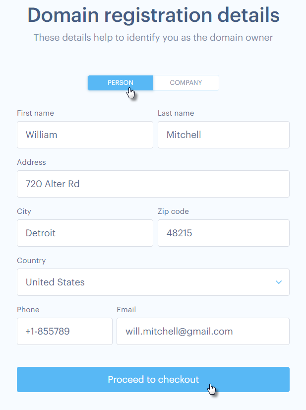 Fill out the form and provide accurate personal information to identify you as the domain owner.