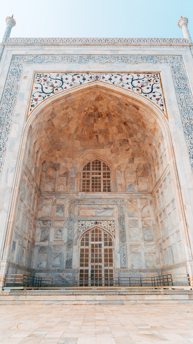 Marble iconography on the gate of the taj mahal