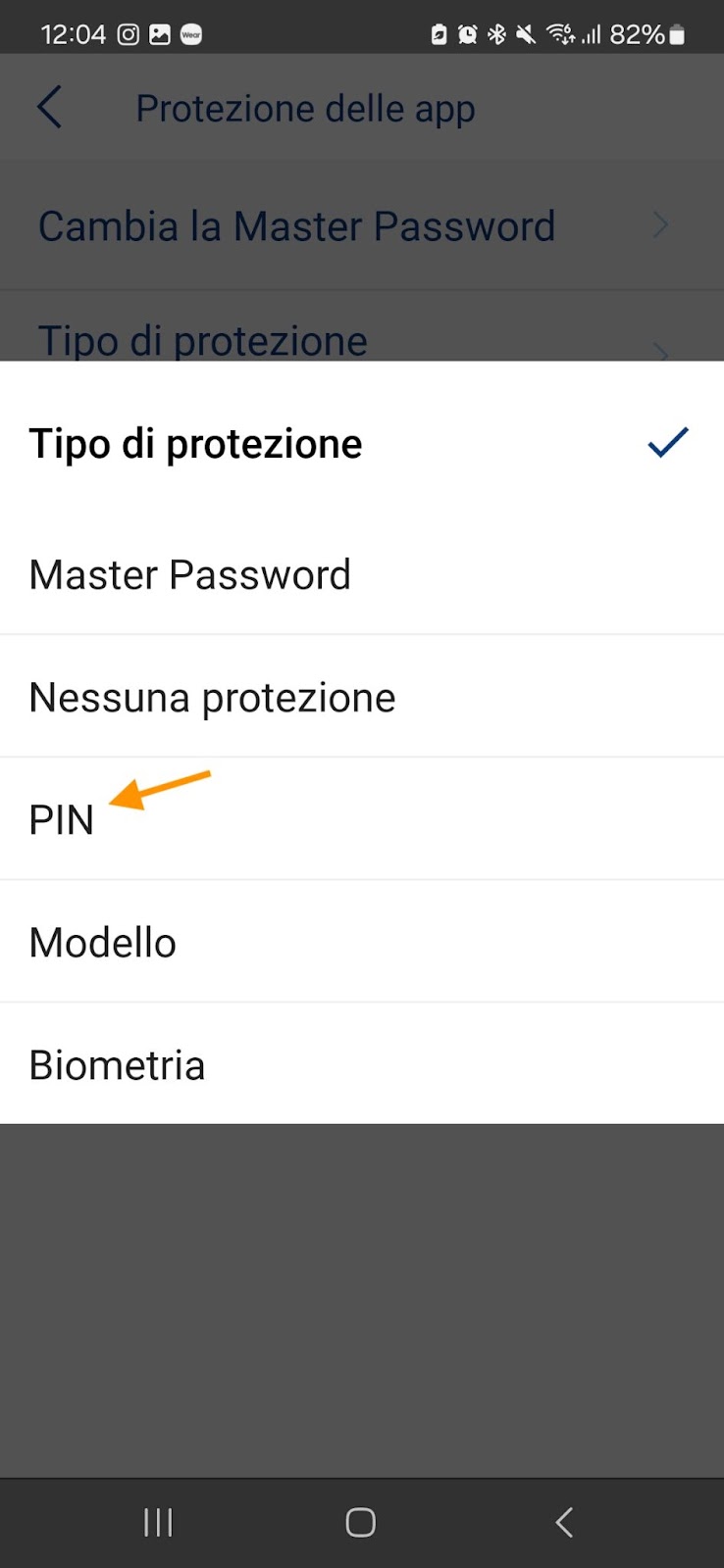 seleziona PIN
