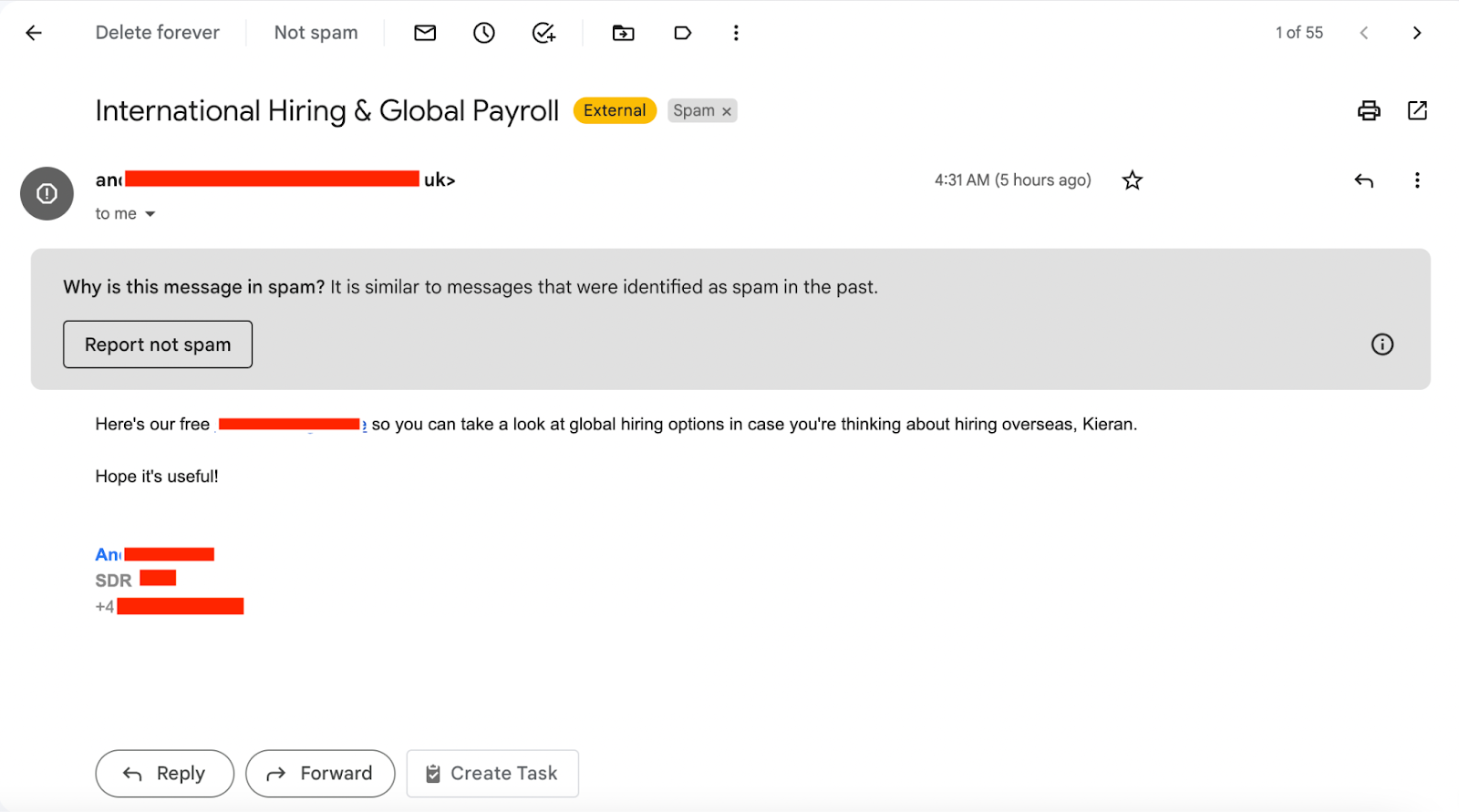 Picture of an email in spam