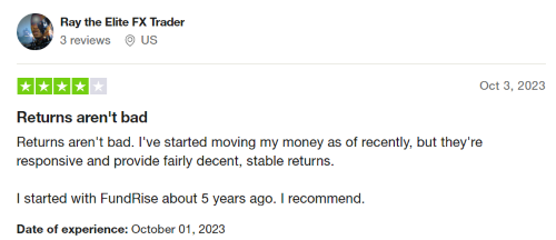 A positive Fundrise review from a customer who has been using the platform for 5 years. 