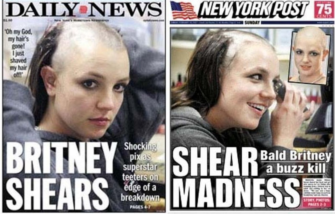 Capas de revistas com Britney careca.