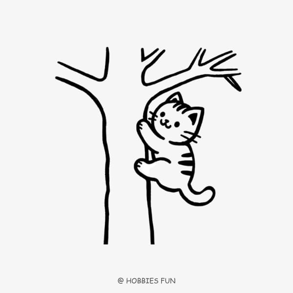Cartoon tree drawing, Tree with Cat