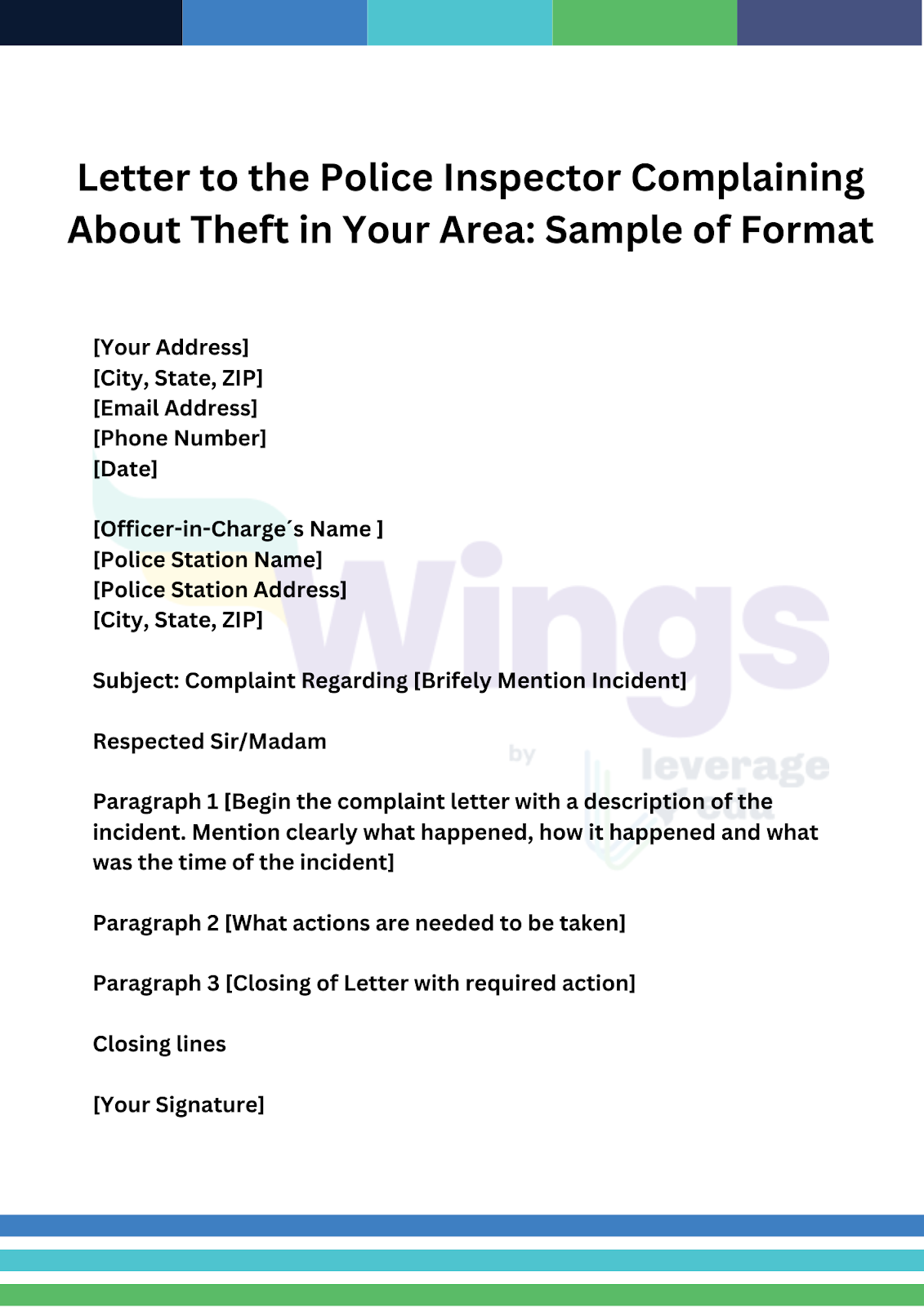 Write a Letter to the Police Inspector Complaining About Theft in Your Area
