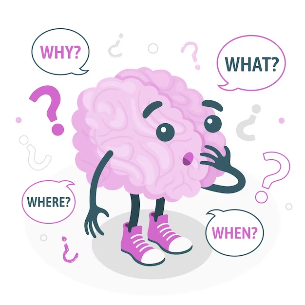 A Cartoon Brain Asking 'W' Questions