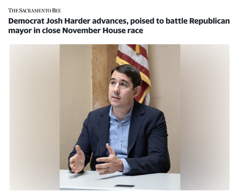 Democrat Josh Harder advances, poised to battle Republican mayor in close November House race