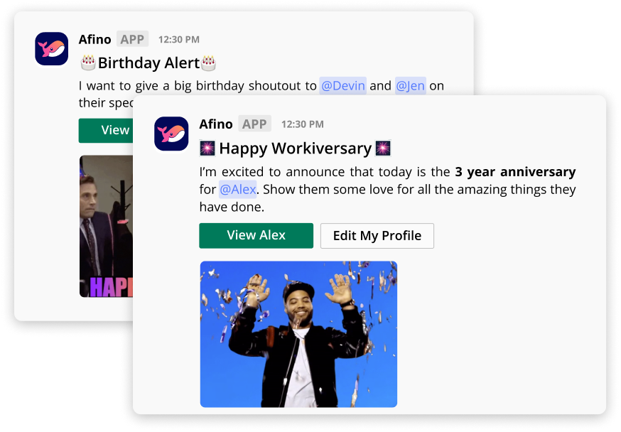 Afino Slack app for employee birthday celebrations 