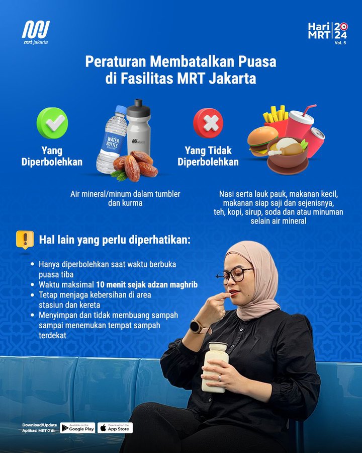 Peraturan pada bulan puasa di MRT. Sumber: Twitter&nbsp;@mrtjakarta