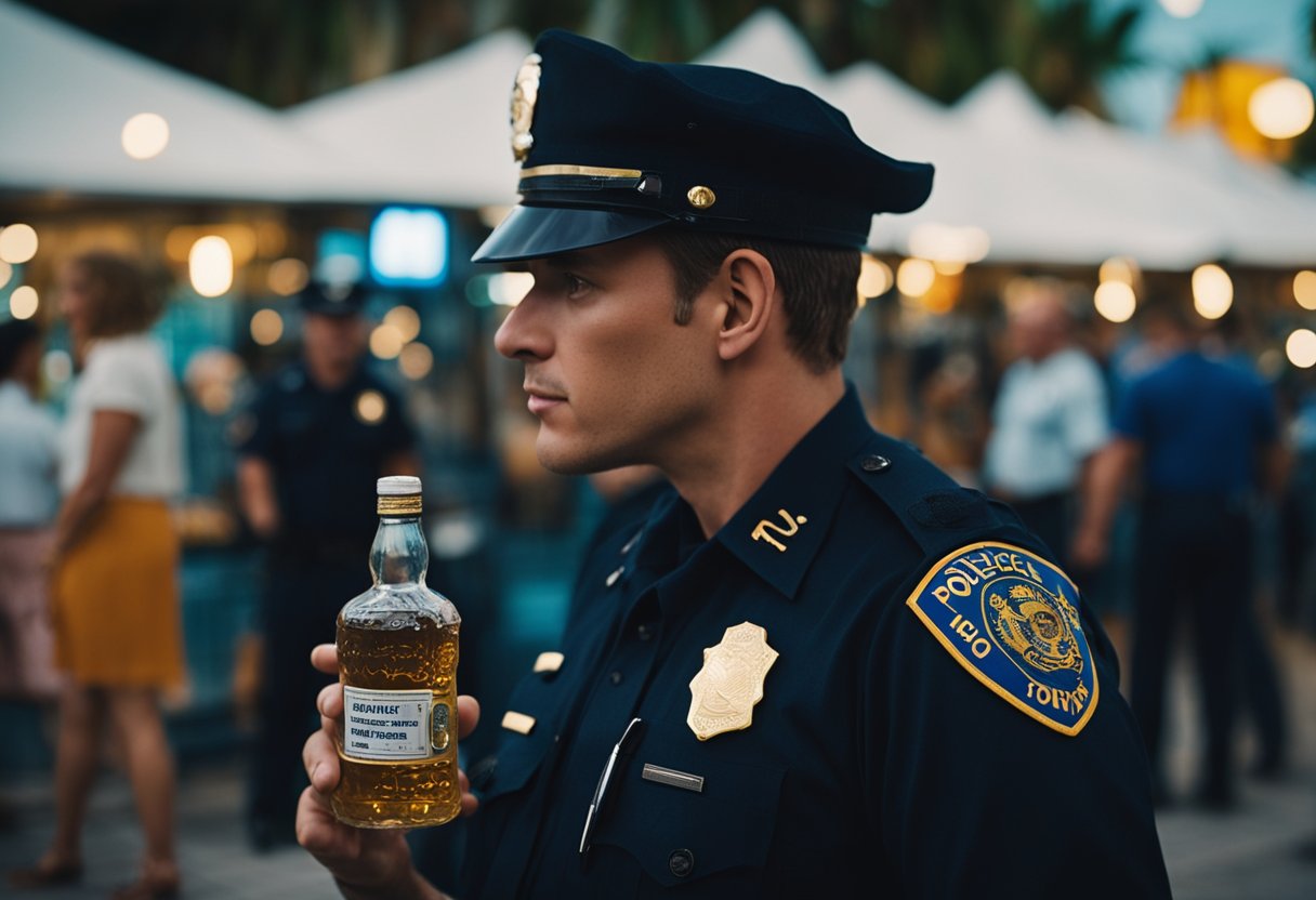 A police officer confiscates an open alcohol container from a person in a public place in Florida