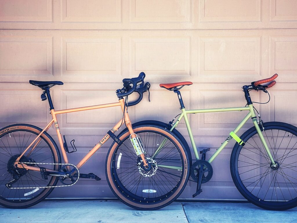 two bikes parked next to each other