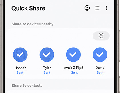 Quick Share displaying Sent under Share to devices nearby