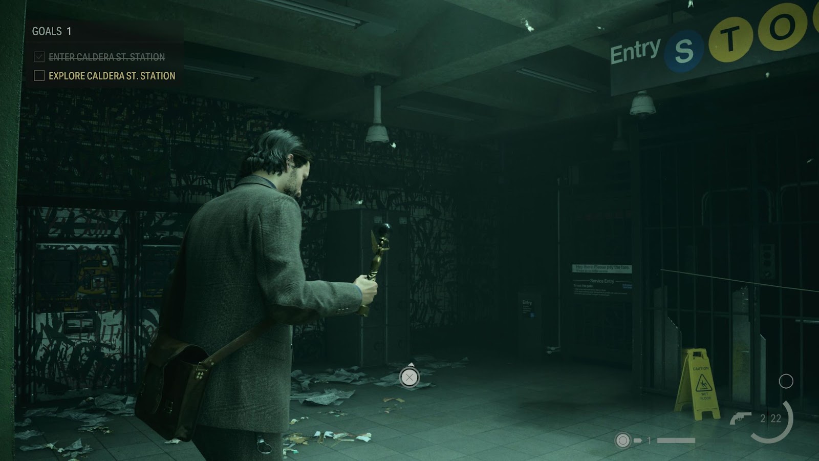 An in game screenshot of Alan Wake in the Dark Place from Alan Wake II. 