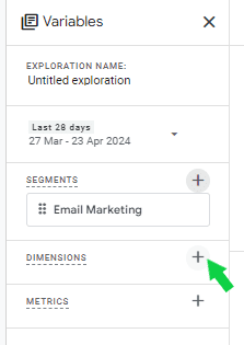 Import the desired Dimension in the Explorations report to track Email marketing performance in GA4