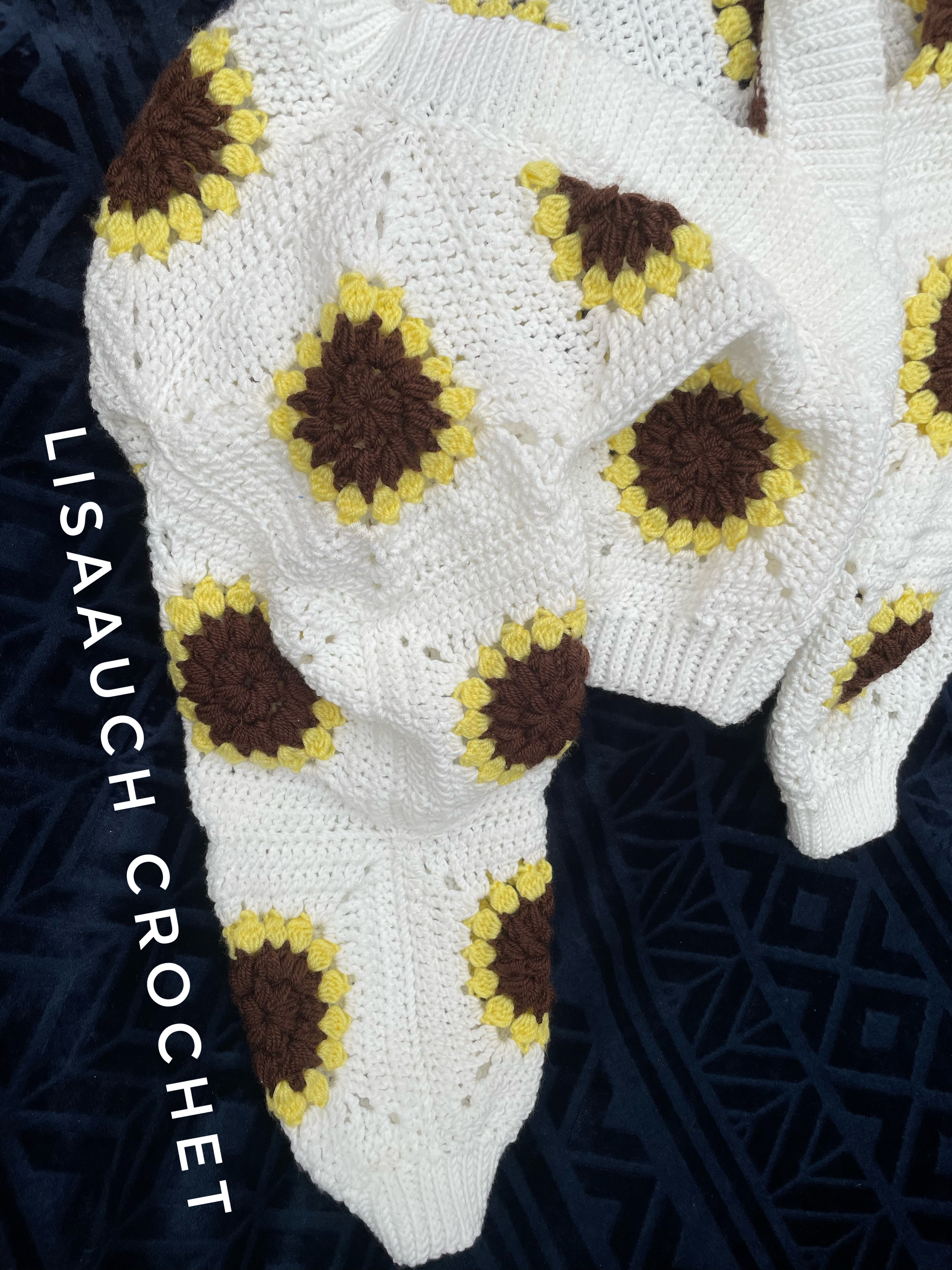 layout for a crochet cardigan made from granny sqaures - sunflower cardigan Crochet Cardigan Made from Sunflower Squares FREE Crochet Patterns