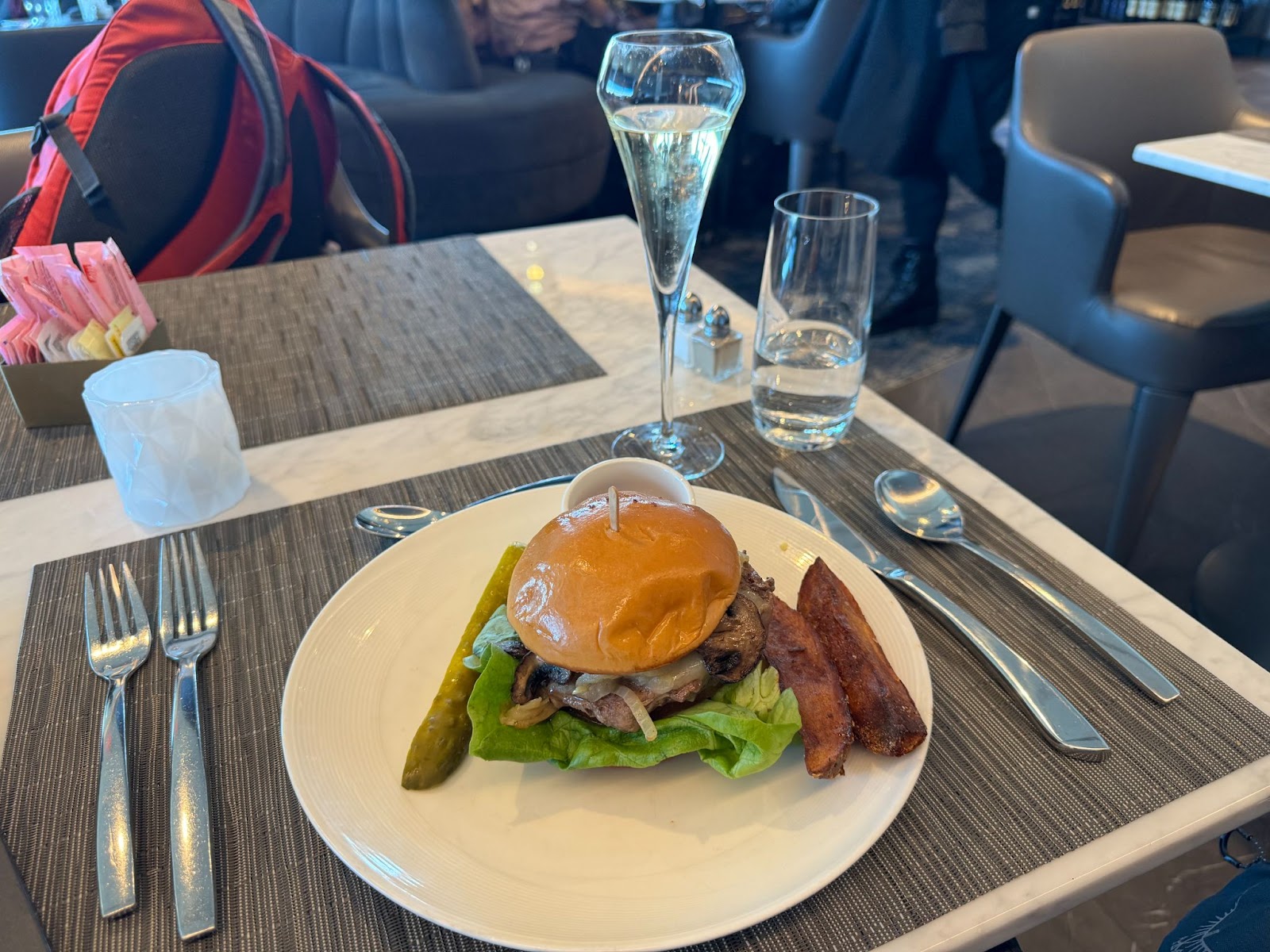 The Polaris Signature Burger in the a la carte dining section of the lounge