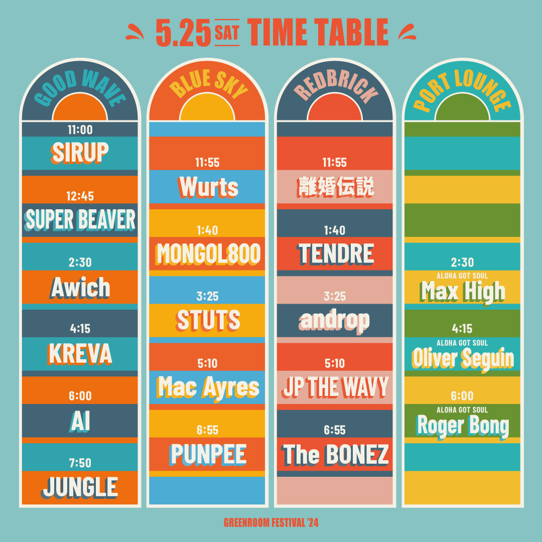 A colorful striped table with time tablesDescription automatically generated with medium confidence