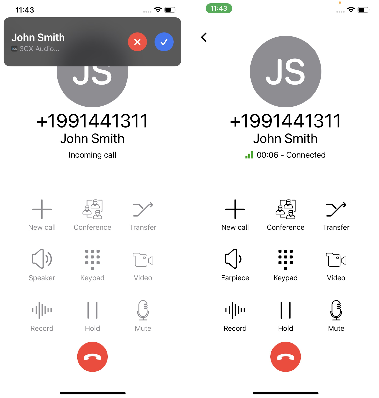 Contact name visible in an incoming call