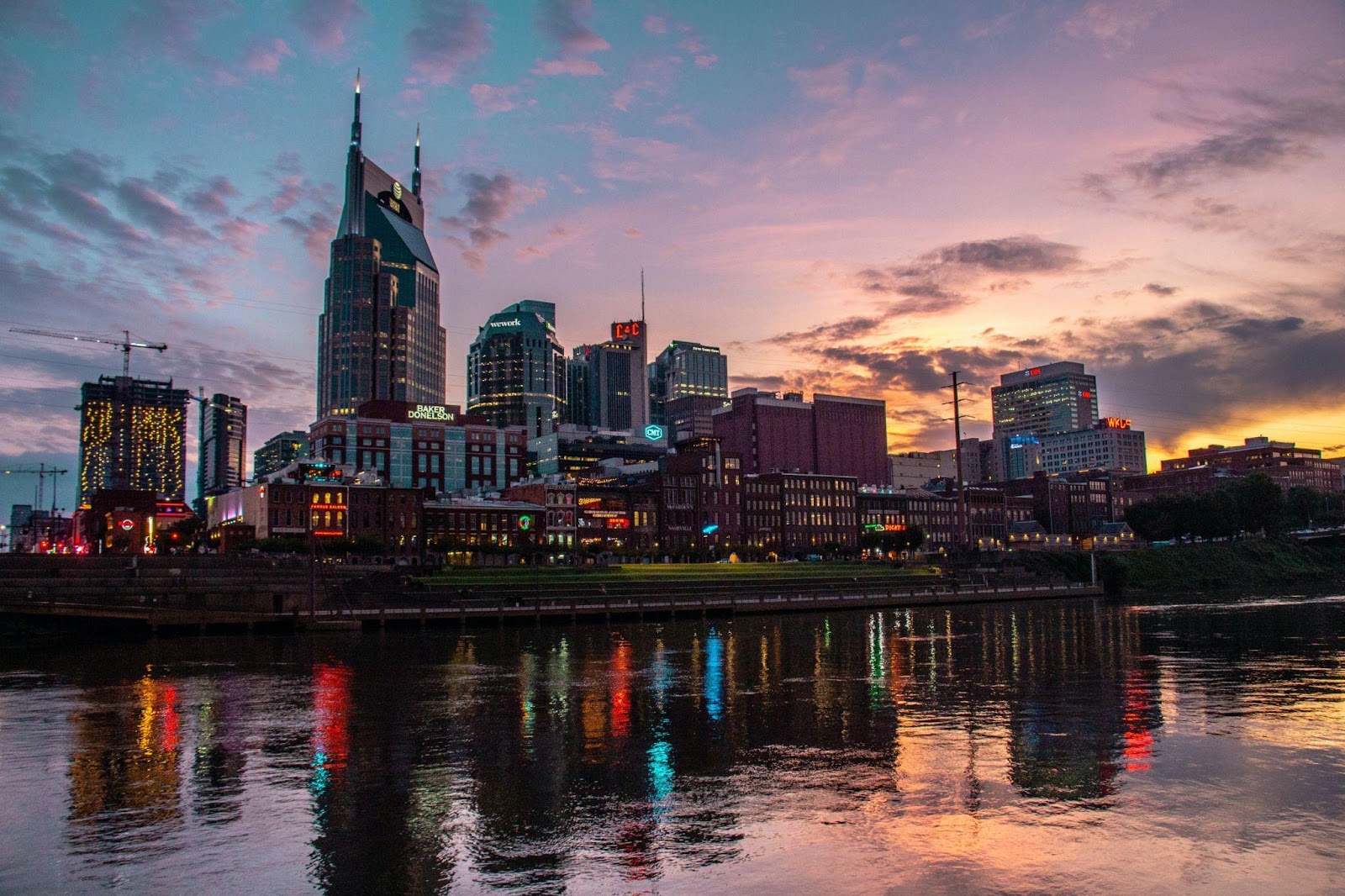 the city of Nashville during sunset