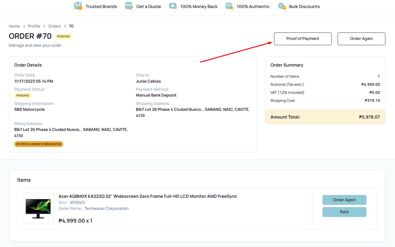 upload proof of payment shoppable