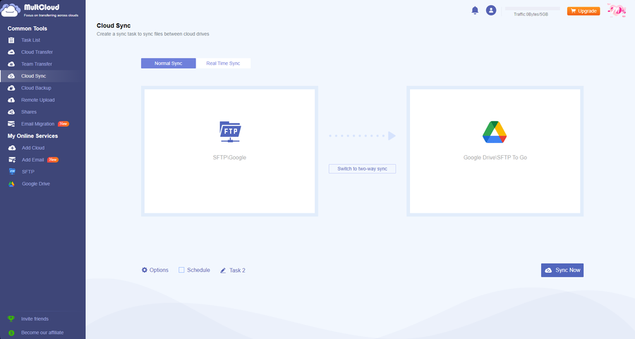 choose your sftp google drive destination multcloud