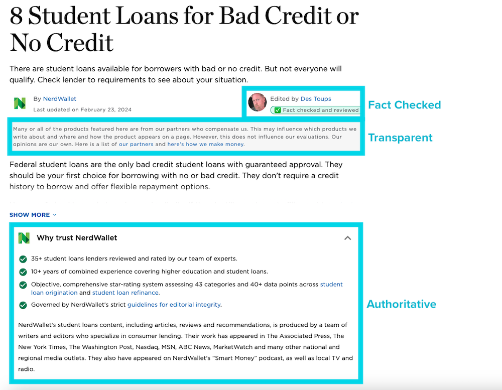 Nerdwallet student loan content example