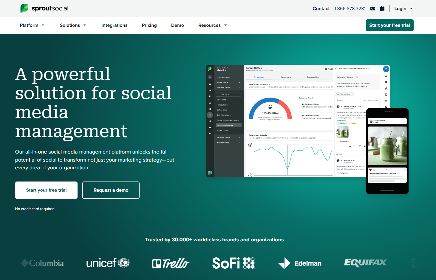 The homepage for Sprout Social's social media platform. 