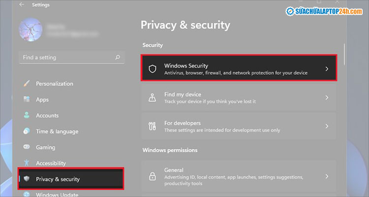 Nhấn Windows Security để truy cập vào mục tắt phần mềm diệt virus Win 11